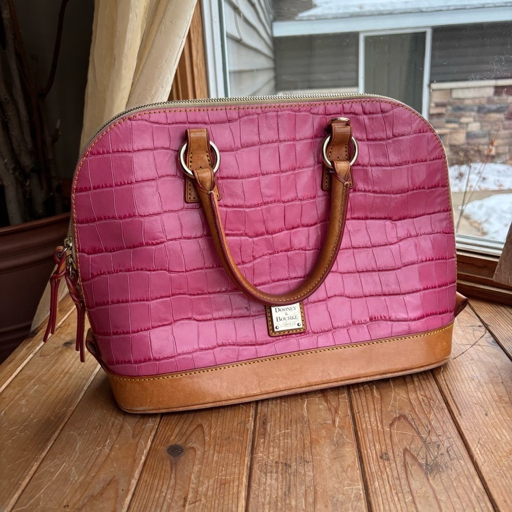 Dooney & Bourke Pink and Brown Croc Embossed Satchel